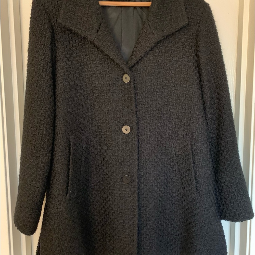 Fleurette Womens Wool Blend Boulce Textured Side Vents A Line Coat Black Size 14